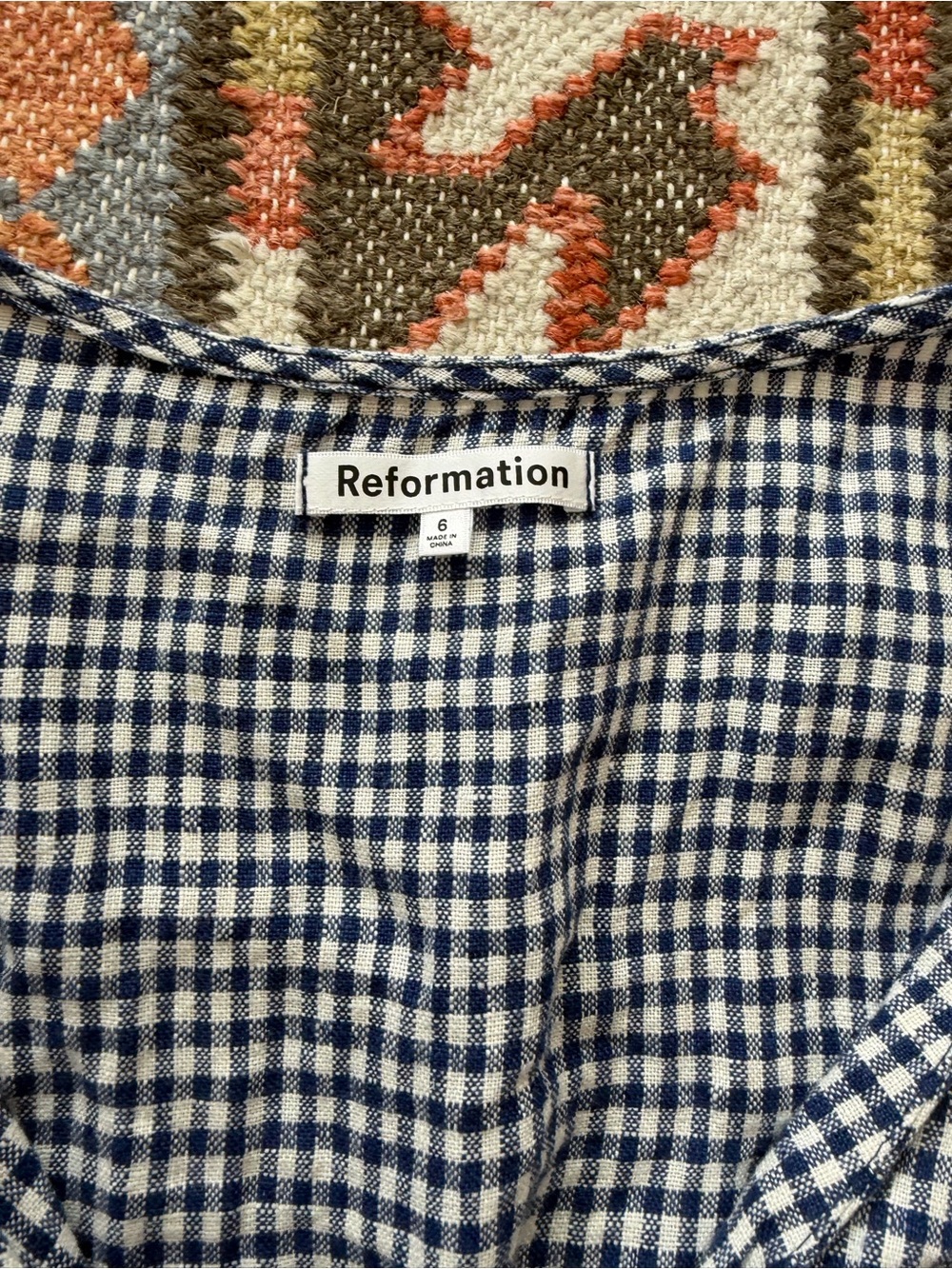 Reformation Blue and White Gingham Button-Front Midi Dress - Picture 3 of 4